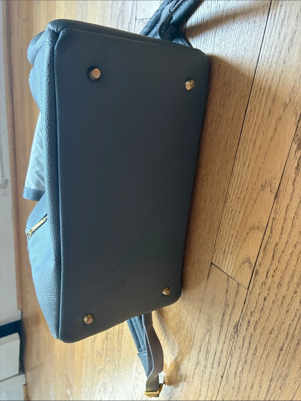 Freshly Picked Gray Leather Backpack with Gold Accents